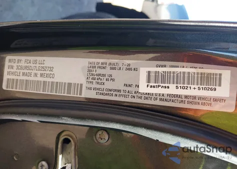 2020 Ram 2500 Big Horn 4X4 6'4 Box from USA, damaged, VIN 3C6UR5DJ7LG252732